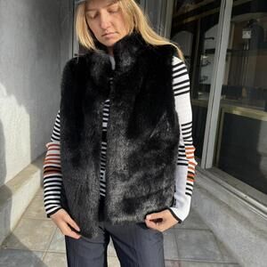 Worthington Black Faux Fur Vest Satin Lined Cozy Chic Size M